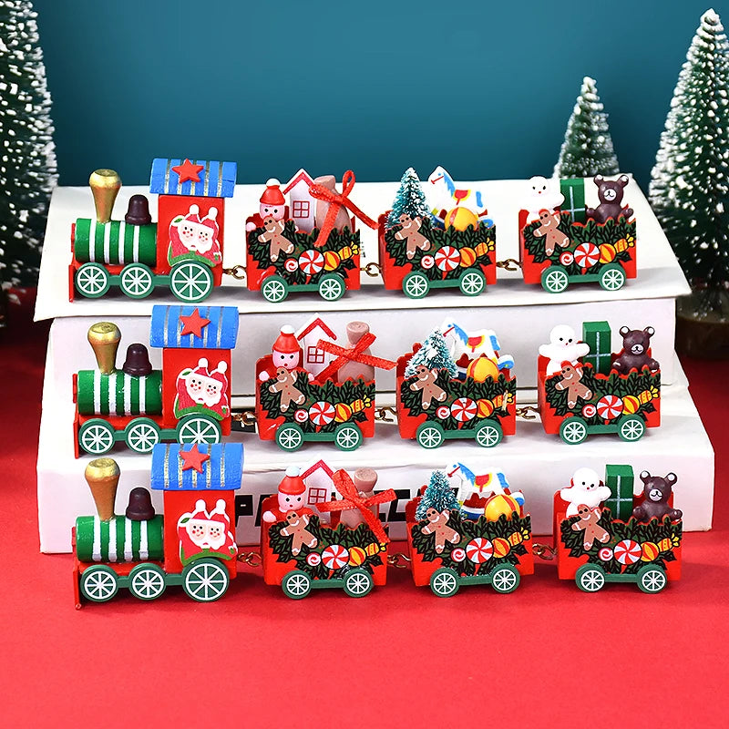 Christmas Wooden Train Merry Christmas party Decorations Home Desktop Ornament Xmas Navidad Noel Kids Gift New Year 2025 Gifts