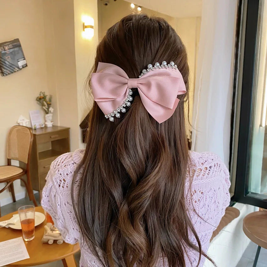 Korean Hair Accessories Fashion Women  Clip with Chain Tassel Pearl and Bow  Spring Barrette  Rhinestone  Pin