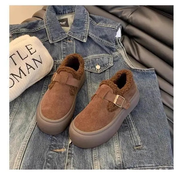 Low Heels Shoes Woman Flats Round Toe Loafers Fur Clogs Platform Autumn Slip-on Dress Creepers Fall Slip On Winter New Rome Rubb