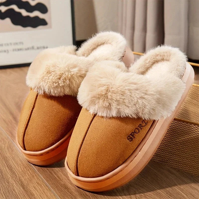 2025 New Winter Warm Couple Concise Soft Slippers Thickened Fluff Warm Slippers Women Men Non-slip Indoor Home Cotton Shoes