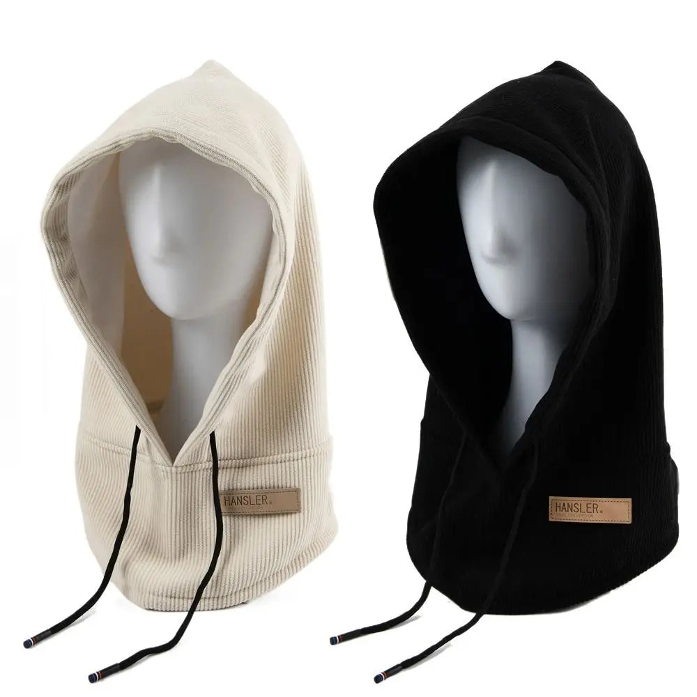 Winter Balaclava Hats For Men&Women Corduroy Hooded Caps Outdoor Warmer Drawstring Hats One-Piece Neck Collar Beanies Cap