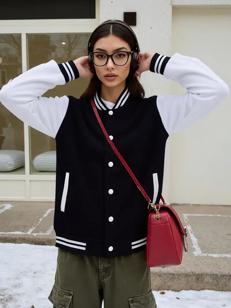 Women's Men Baseball Jacket Autumn Winter Coats Fleece O-Neck Streetwear Hoodies Pullover Sweatshirt Tracksuit Clothing Unisex