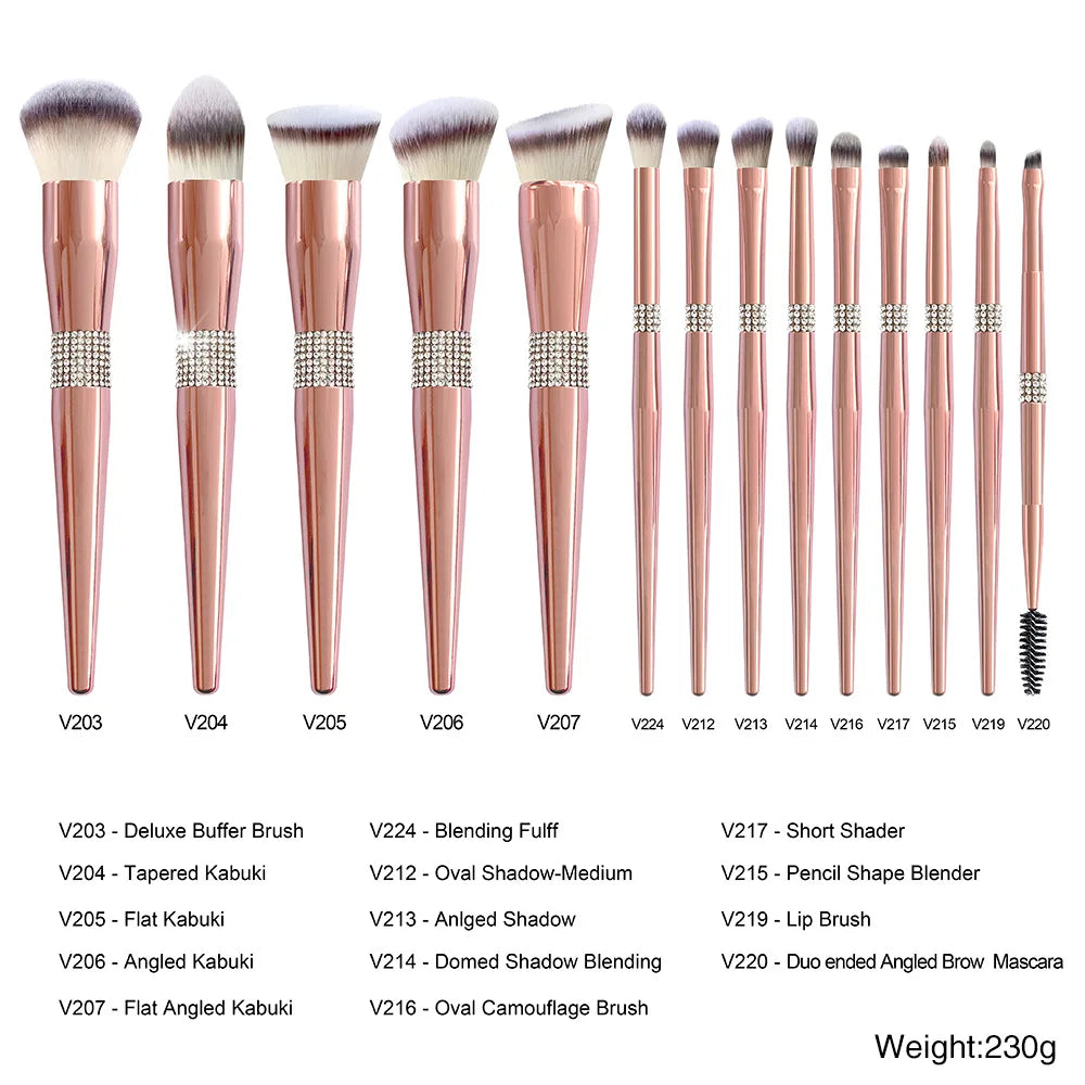 Makeup Brushes Private Label 14pieces Rose Gold Diamond Crystal Handle Makeup Brushes Set Foundation Eye Shadow Blending Tool