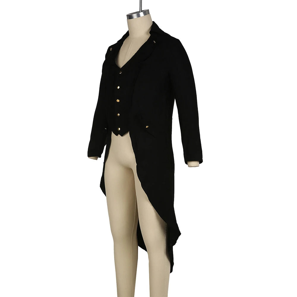 Mens Jacket Men Tailcoat Victorian Black Breathable Costume Long Jacket Mens Punk Steampunk Clothes Comfortable Retro