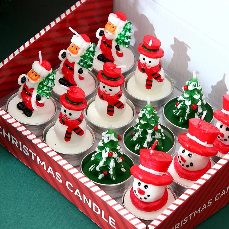 Christmas 12 sets of candles old man tree snowman carnival romantic decoration candlelight dinner Christmas painting small wax