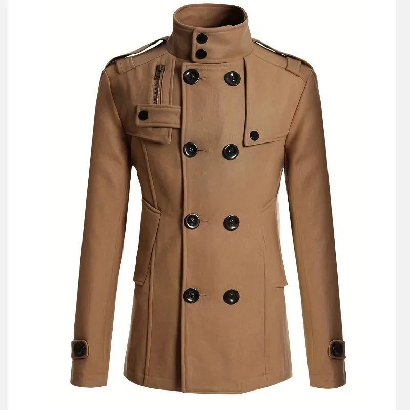 Men Casual Jacket Fall-Winter Outdoor Warm Windbreaker Fashion Lapel Double Breasted Gentleman Coat Daily Versatile Clothing