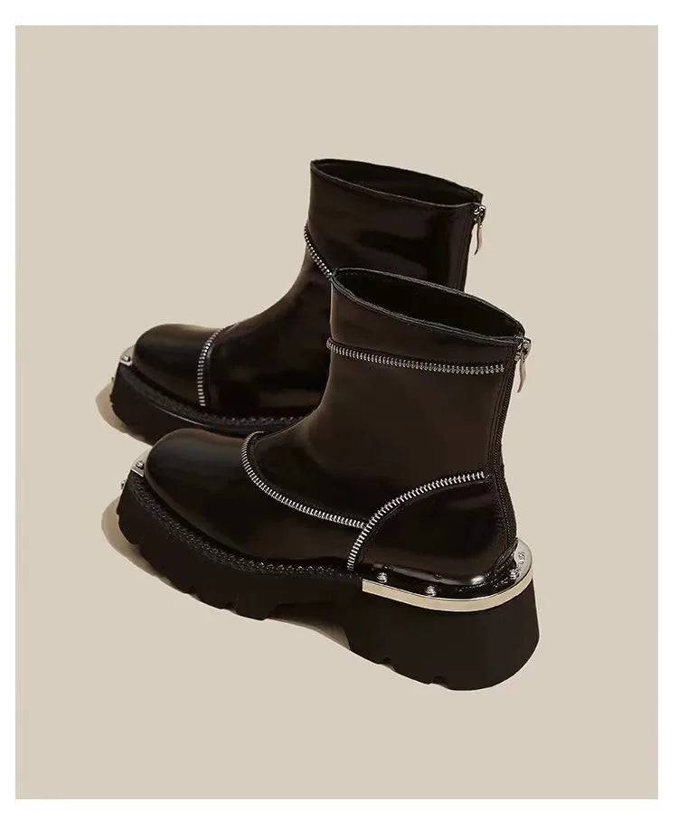 Black Shoes for Women Platform Boots Street Round Toe Ladies Shoes Non-slip Thick-soled Goth Boots Zapatos De Mujer