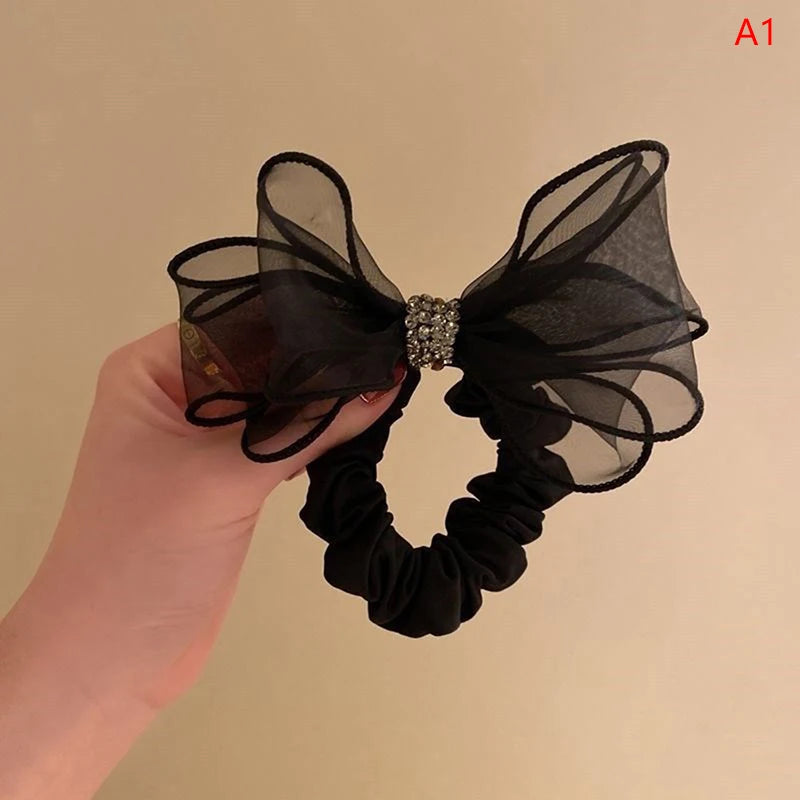 Hair Rope for Women Bow Elastic Scrunchie Ribbon Pretty Hair Tie Ponytail Holder Hairbands Fashion Rhinestones Hair Accessories