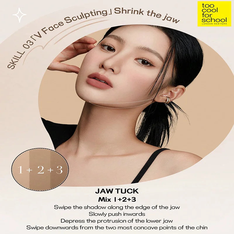 K-Beauty Matte Powder Contour Palette，with Brush, Light, Smooth, Velety Texture ,With mirror, Slimming Facial, Natural Gradation