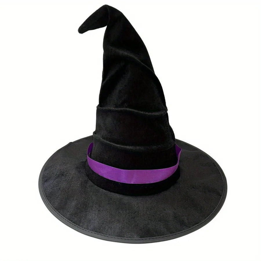 Halloween crumpled witch hat party, witch hat black velvet witch costume makeup accessories hat decorations
