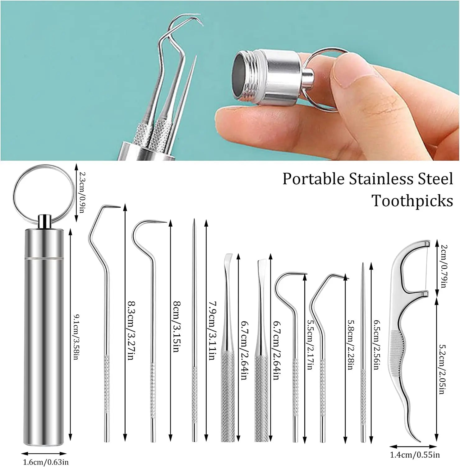 Stainless Steel Toothpick Set Tooth Flossing Reusable Toothpicks Portable Toothpick Floss Teeth Cleaner Oral Cleaning