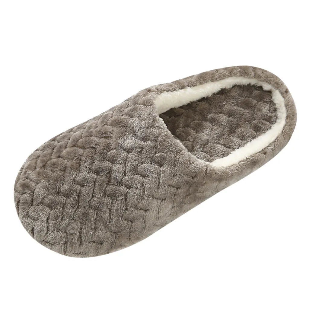 Warm Slippers Woven Solid Color Slippers Plush Home Cotton Slippers Winter Indoor Leisure Home Cold Comfortable Simple