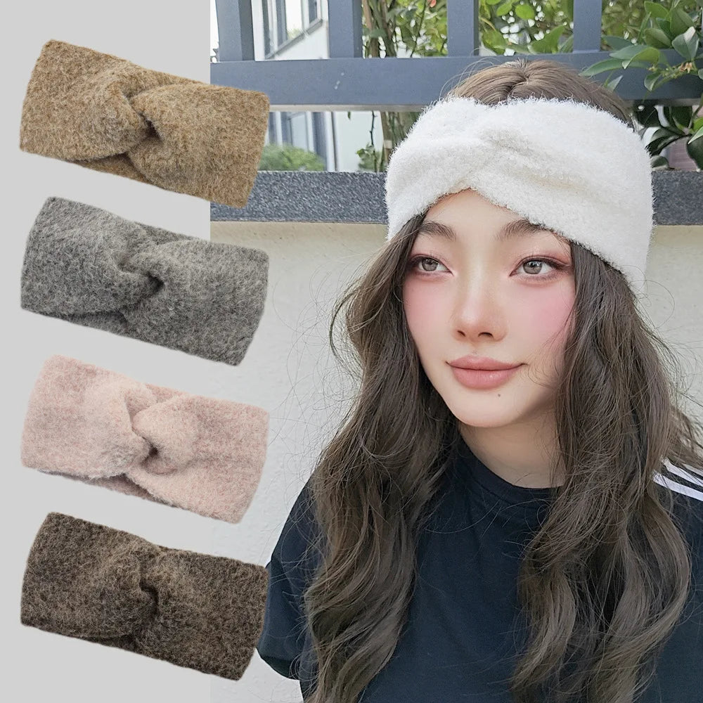 Winter Woolen Headbands Soft Elastic Ear Warmer Cross Headwrap Turban Wide Brim Headwear for Women Girl Fashion Hair Accessories