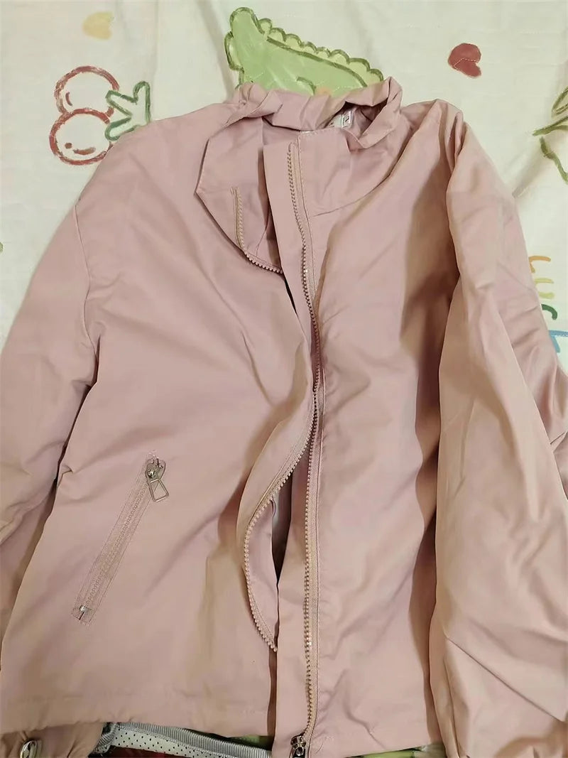 Women Short Jacket Spring Autumn New Casual Femme Windbreaker Stand Collar Tooling Jacket Basic Zipper Coat Tops Gabardina Mujer