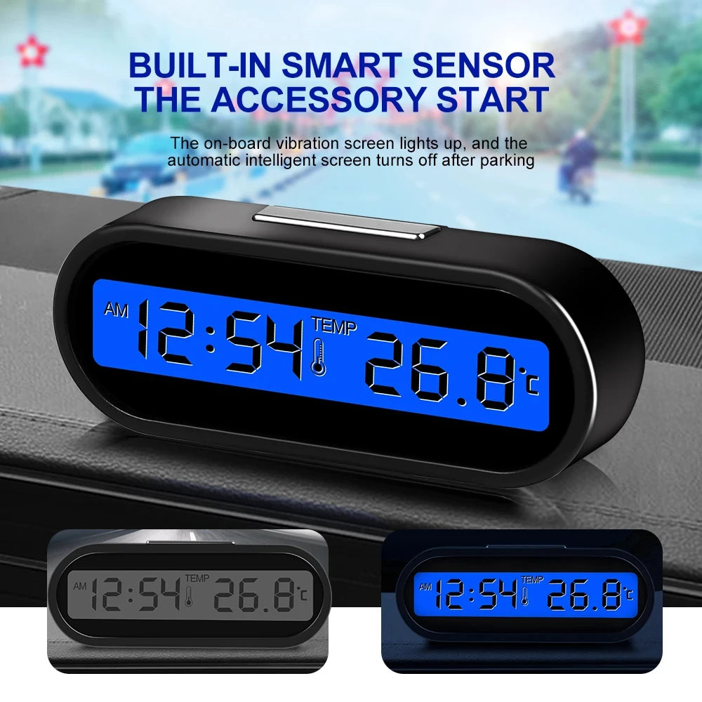 Car Clock Time Watch Mini Electronic Auto Clocks Luminous Interior Thermometer LCD Backlight Digital Display Car Accessories