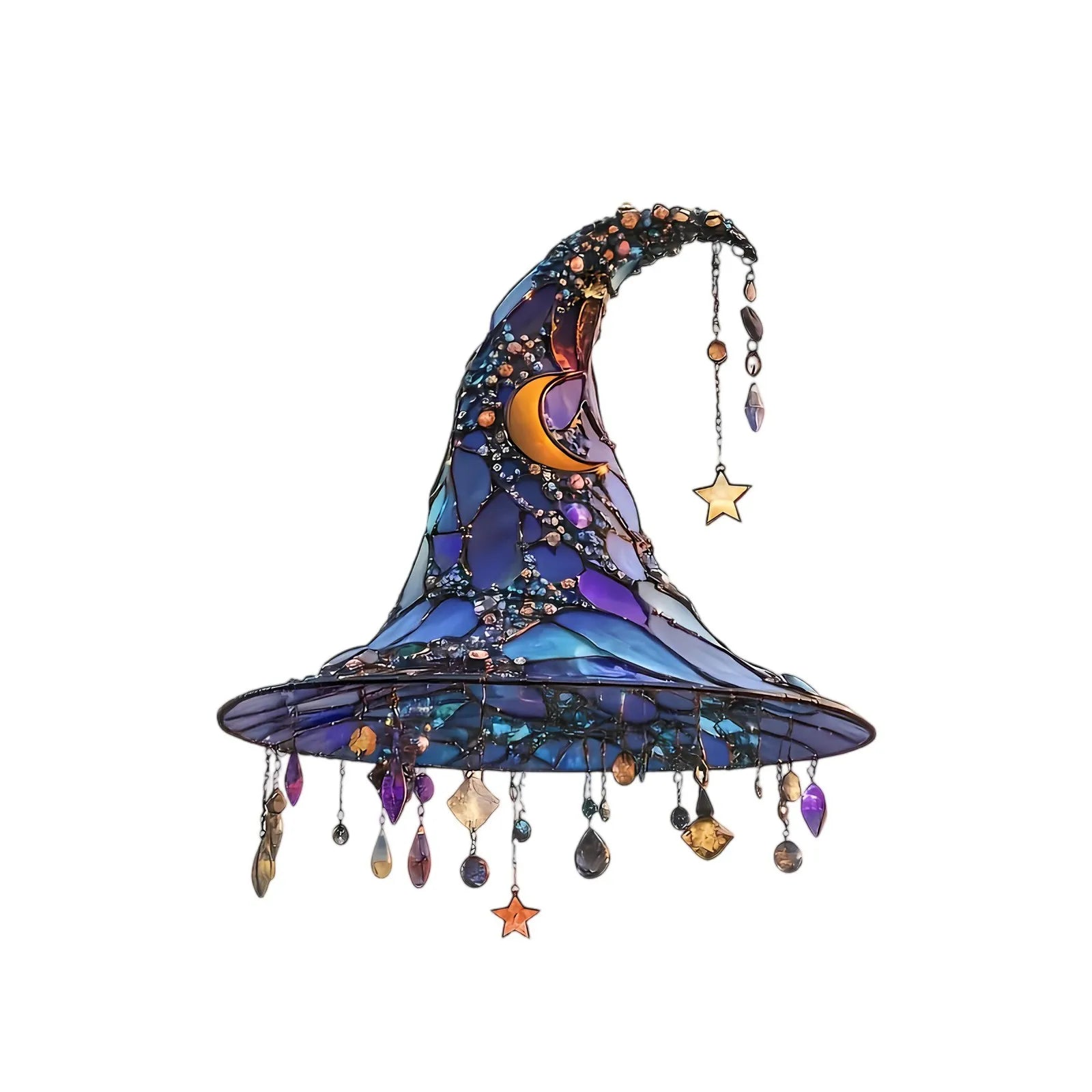 ‌Halloween Witch Hat Ornament Blue Acrylic Hanging Decor Glow in the Dark Party Supplies Moon Star Charm Spooky Home Decoration
