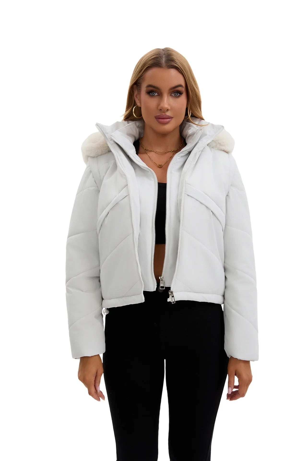 Women's jacket Faux 2pcs Cotton Padded Puffer jacket Hooded Winter Down Jackets Coats Parkas Detachable Sleeves Waistcoat HXY378