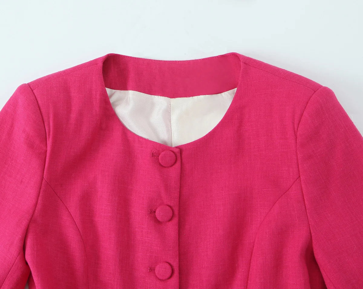 2025 Women's Autumn New Suit Jacket Round Neck Single Breasted Skirt Design High Waist Commuting Temperament Long Pants Set