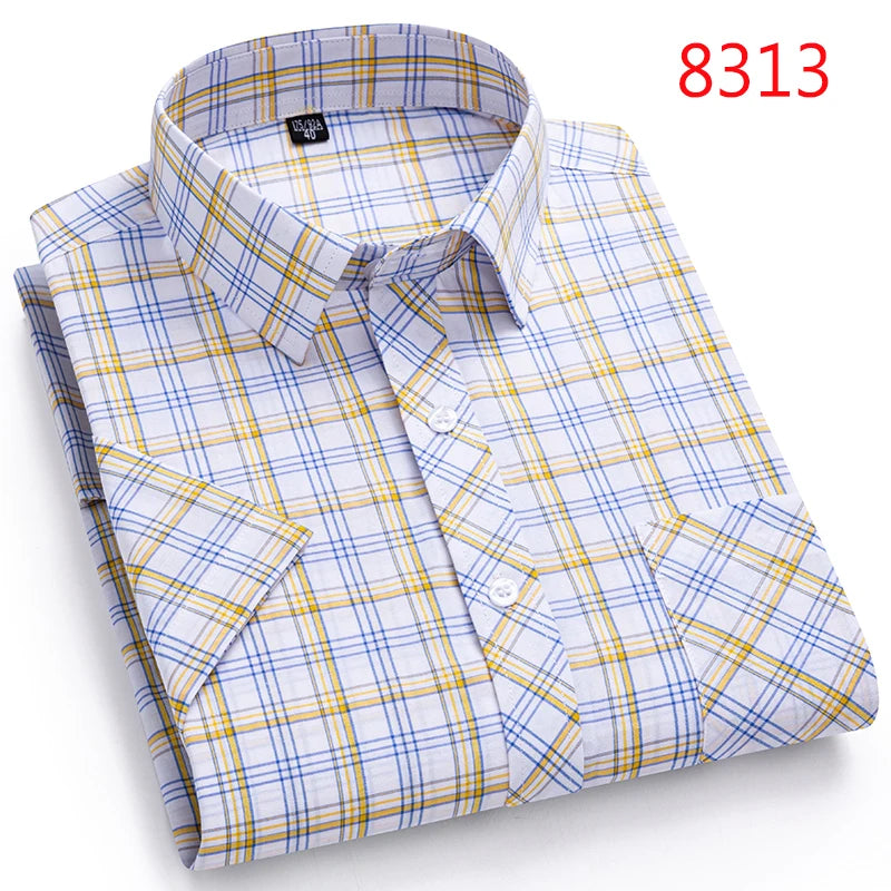 New Casual Shirts For Men Cotton Plaid Short Sleeve Elegant Business Dress Smart Summer Men Clothes England Fashion Top Shirts