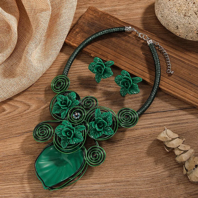 Exaggeration African Jewelry Sets Multi-color Leaves Necklace Earrings Nigerian Wedding Indian Jewelry Sets Jewellery Gifts