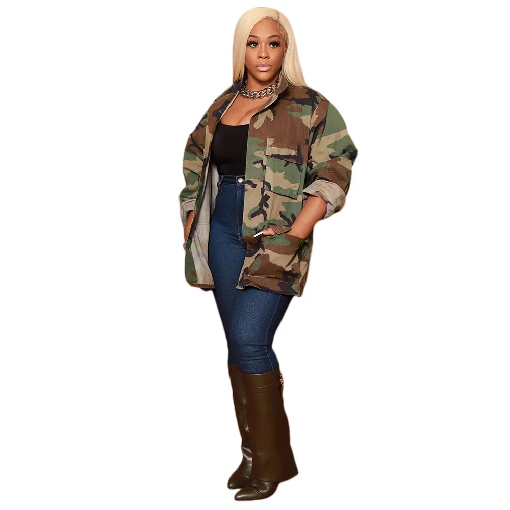 Jackets for Women Camouflage Coat Coats Turn Down Collar Full Sleeve Jacket Single Breasted Jacket Casual Pockets Autumn Spring