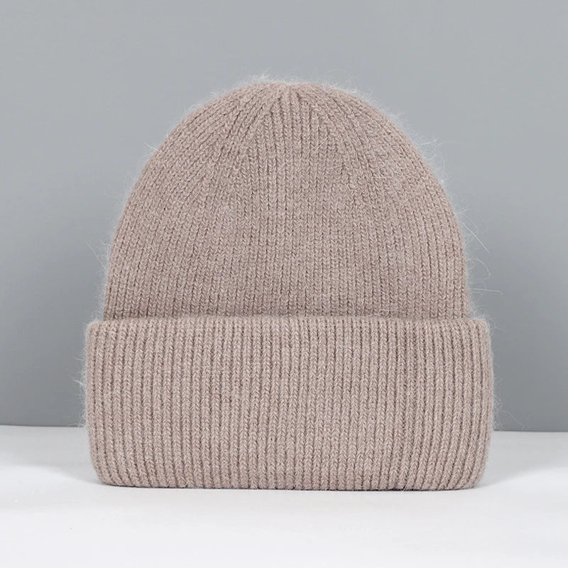 Winter Hats For Women Rabbit Fur Beanie Hat Woman Knitted Skullies Beanies Solid Wool Soft Autumn Winter Cashmere Caps Bonnet