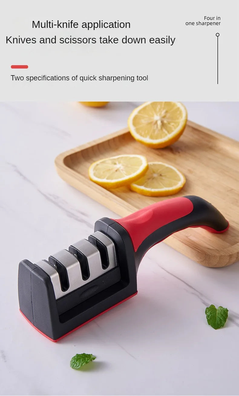 Kitchen 3-Segment Knife Sharpener Household Multi-Functional Hand-Held Three-Purpose Black Sharpening Stone.