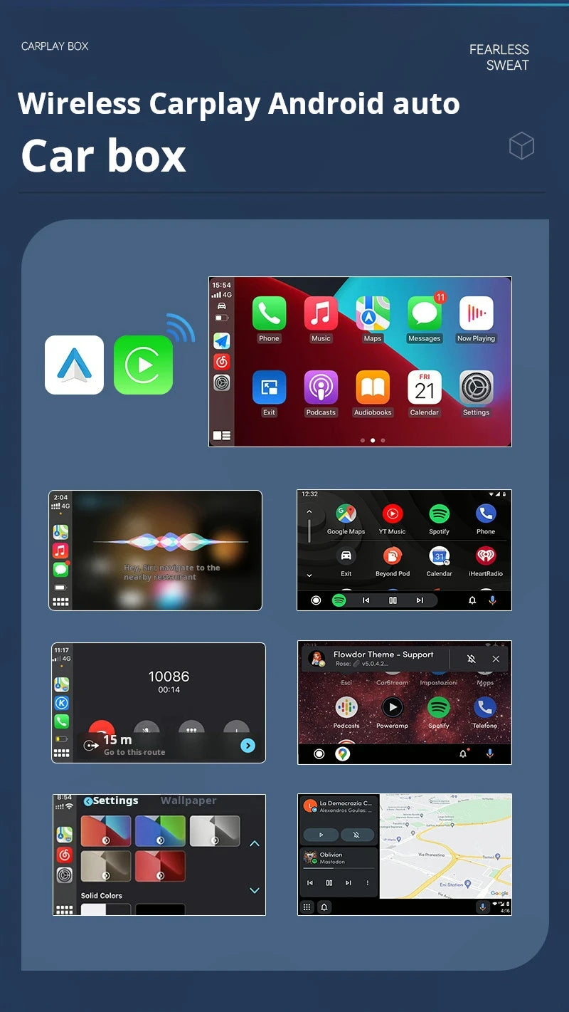 Plug-in Carplay Android Auto 2-in-1 Box Wireless CarPlay Smart Car Adapter Stable Connection for Most Vehicles+Play Blueto