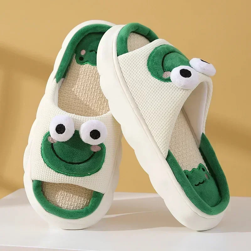 Winter Home Slippers for Couples Warm Plush Neutral Cartoon Cow Indoor Anti Slip Comfortable Cotton Slippers for Men and Women