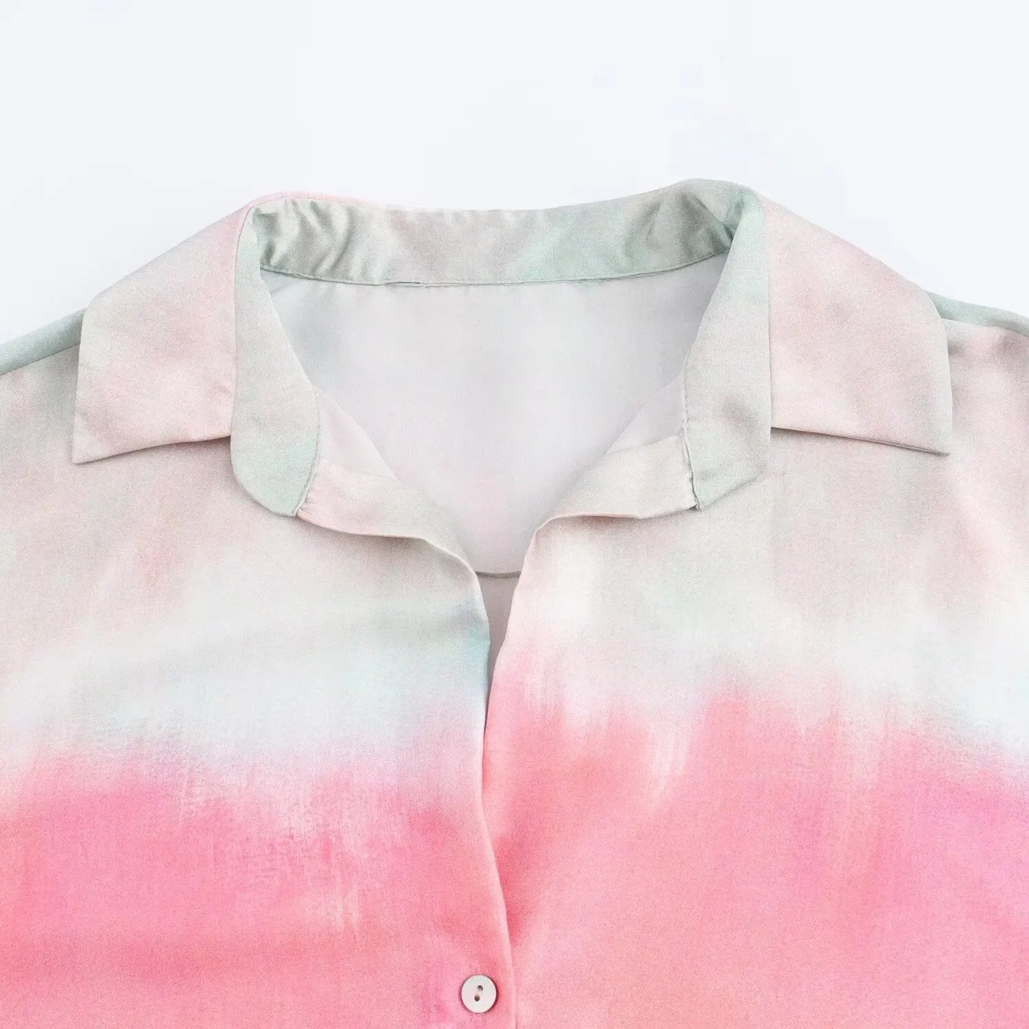 Women's Autumn Suit Tie Dye Turn-Down Collar Single Breasted Blouse+High Waist Gradient Zipper Casual Streetwear Wide Leg Pant