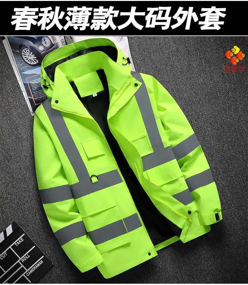Men's Work Jacket with Reflective Stripes, Custom Logo Available, Casual Autumn Winter Coat for Men