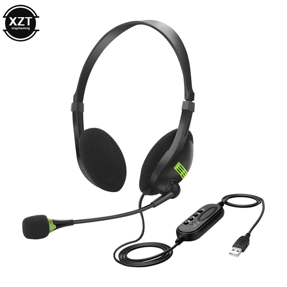 3.5mm Wired Headphones With Microphone Noise Cancelling Headset Business Call Center USB Earphone Helmet For Laptop PC Computer