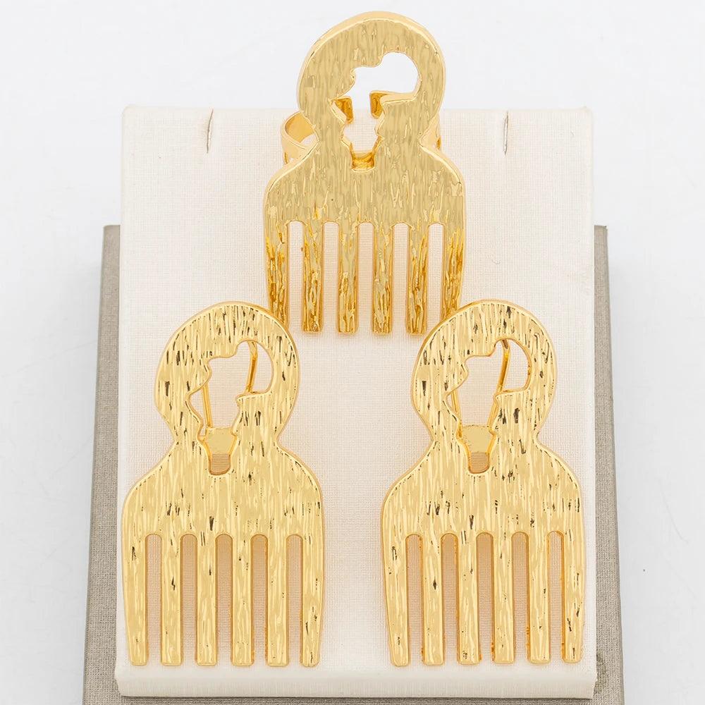 Fashion Jewelry Set For Women Geometry Earrings Adjustable Ring Africa Map Jewelry Wedding Party Gifts Trend Jewelry Accessories