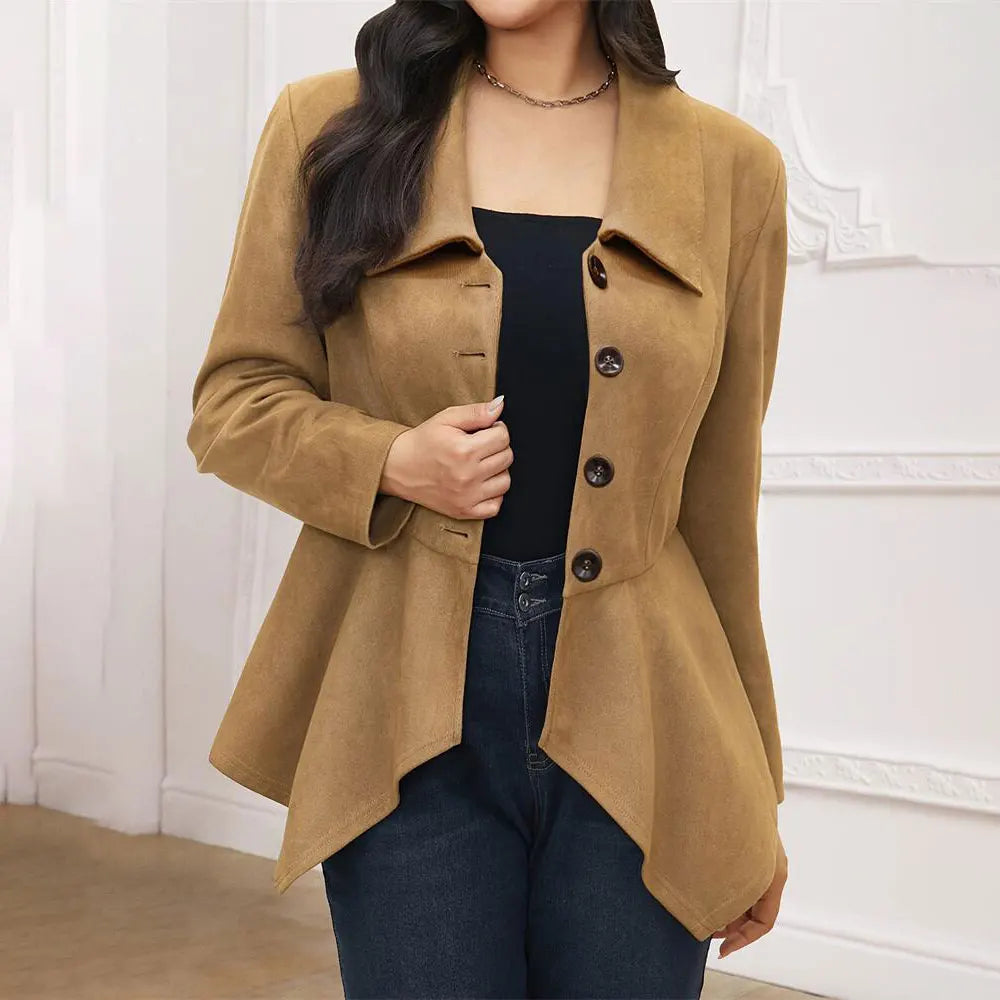Women Vintage Blends Fit Blazer Coat Fashion Loose Single Breasted Long Sleeve Asymmetrical Female Jackets Chic Lady Commuter