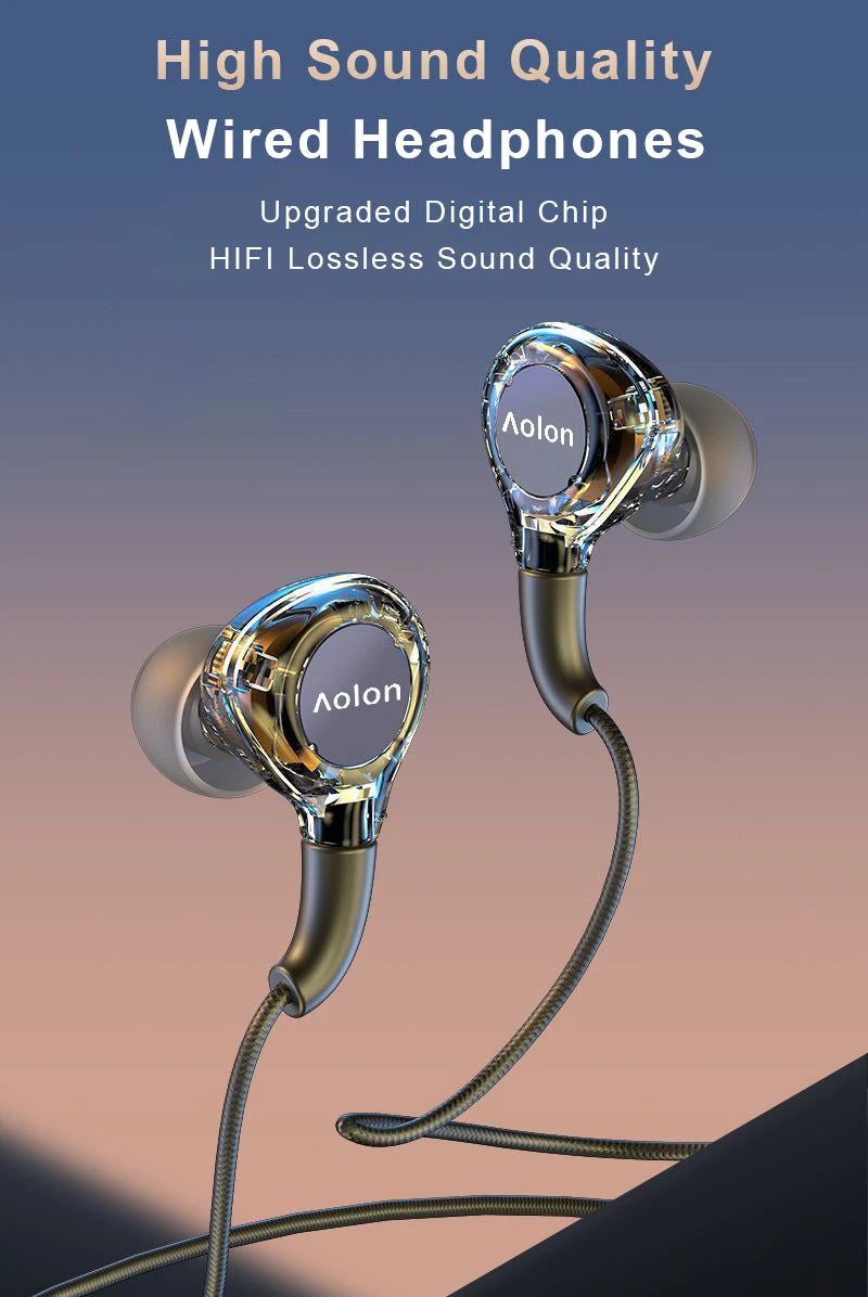 2025 Newest Wired Earphone With Microphone Hifi Music Monitor Bass Headphones Noise Cancelling Headset For Sport Gaming Earbuds