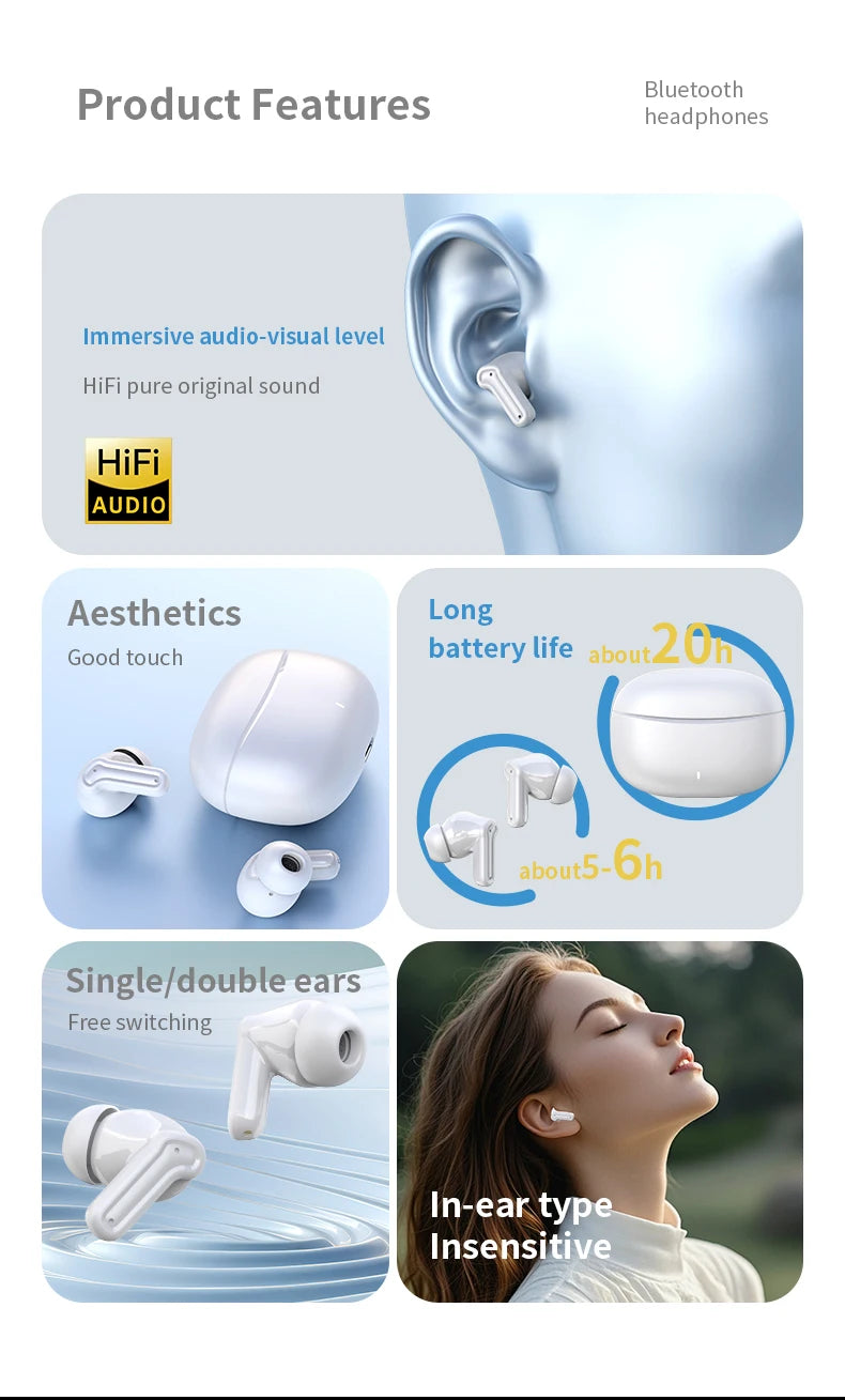 Earphone bluetooth Bluetooth headphonesTWS wireless Bluetooth earphones with long battery life, in-ear design, Bluetooth 5.6