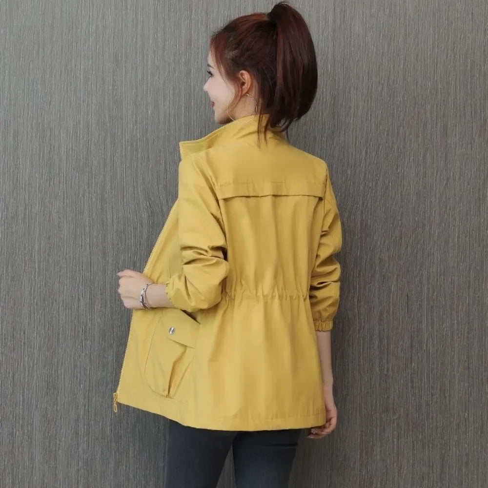 Jacket for Women Drawstring Coats Woman Zip-up Solid Color Great Vintage Casual High Quality New Products Sale Fashion 2025