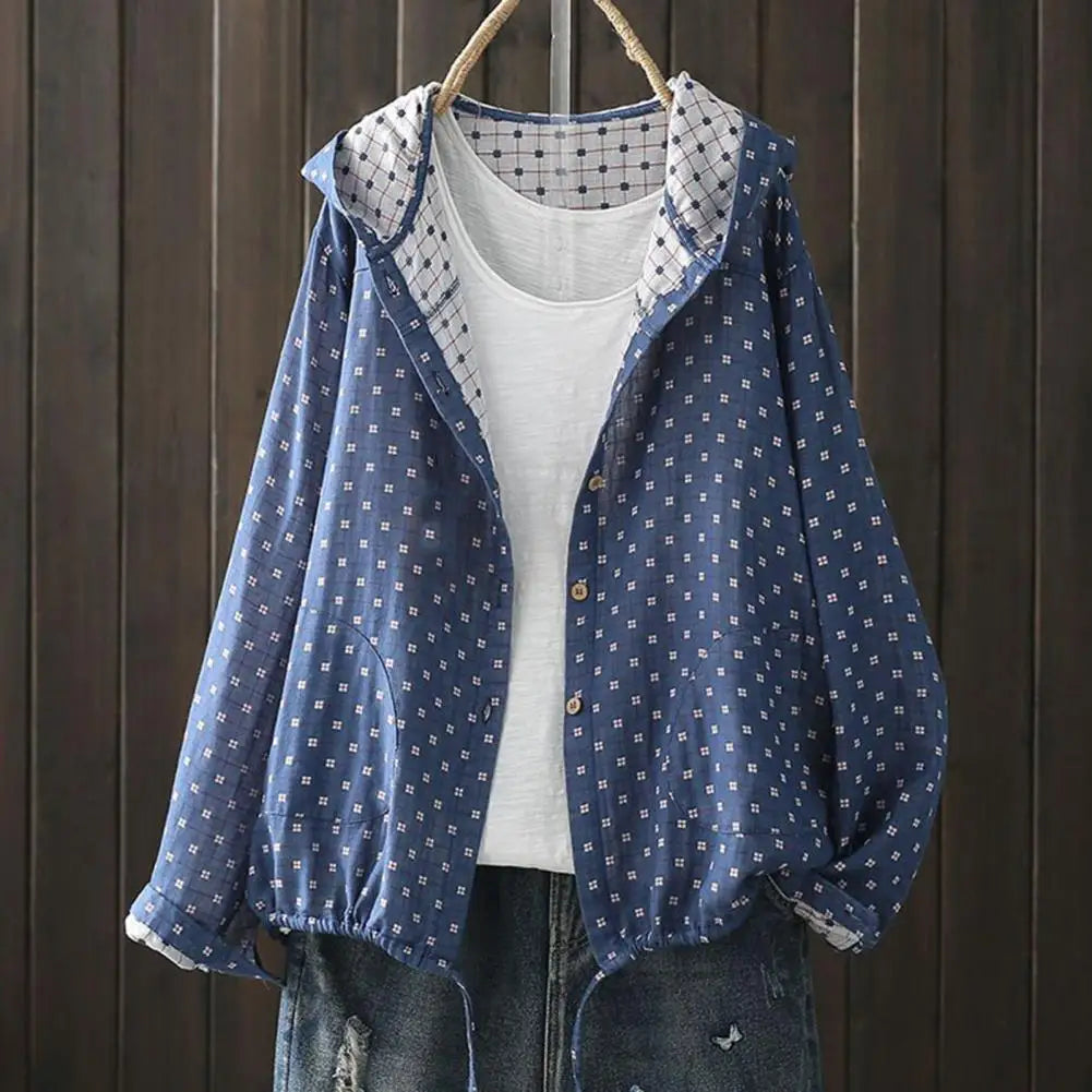 Women Cotton Jacket Women Jacket Stylish Hooded Spring Jacket with Drawstring Hem Zipper Closure for Women Outerwear for Wear