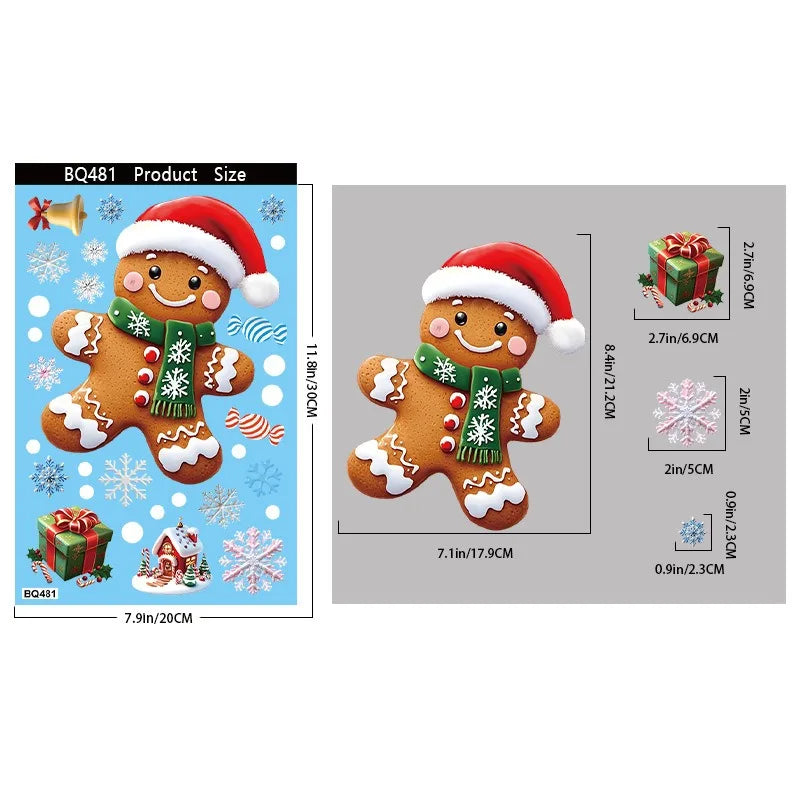 Christmas Decorations Gingerbread Man Snowman Snowflake Glass Stickers Xmas Santa Claus Window Stickers Merry Christmas Decor