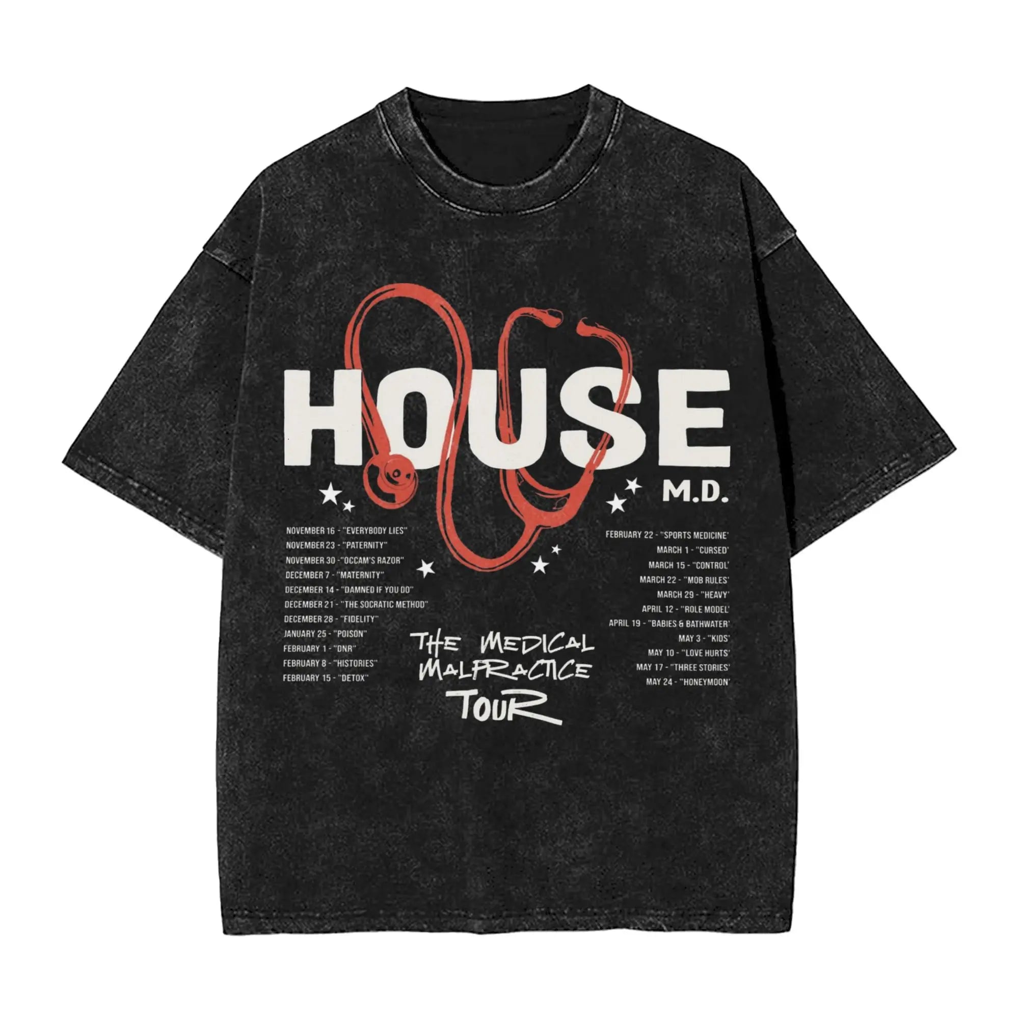 House MD Tour Washed T Shirts Streetwear Hip Hop Retro T-Shirts  Tees Tops for Men Women Short Sleeve High Street Summer