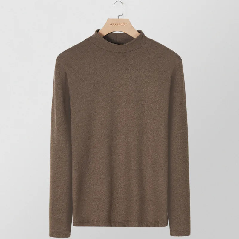 Men's Solid Color Turtleneck T-Shirt For Male Autumn Spring Casual Long Sleeve Basic Bottoming Shirt For Men Slim-Fit Tops