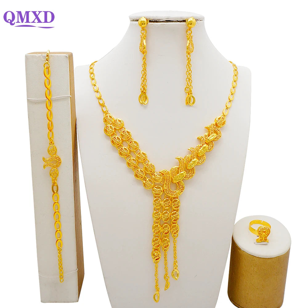 Luxury Indian Jewellery Tassel Necklace Jewelry Sets For Women Dubai Gold Color African Arabic Wedding Bridal Collection Sets