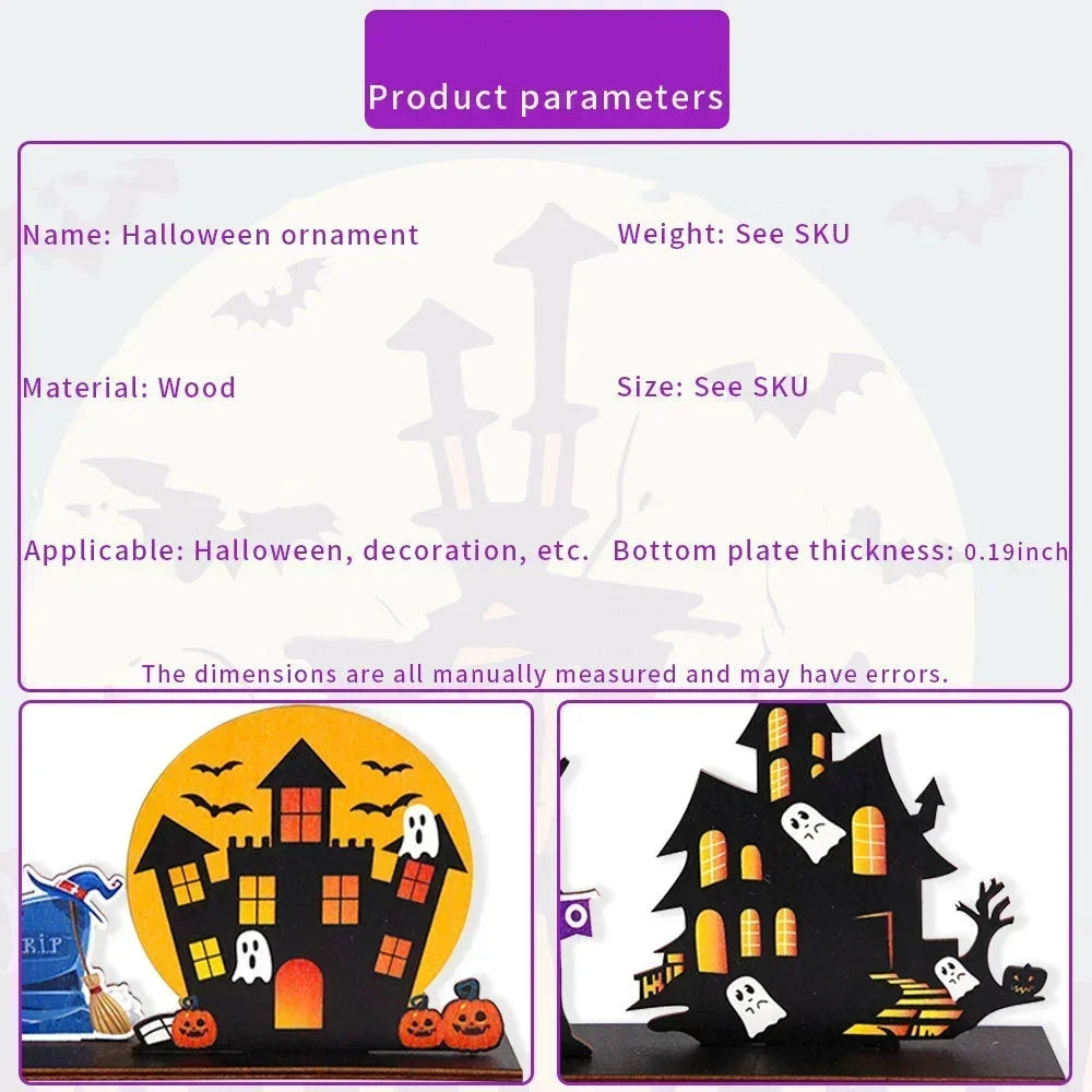 Halloween Pumpkin Ghost Plaque Wooden Castle Decor Desktop Ornaments Trick or Treat Happy Halloween Party Home Decoration