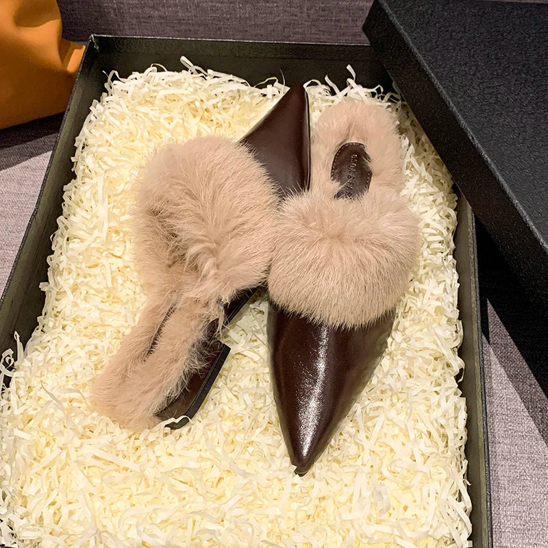 2025 New Shoes for Women House Slippers Platform Fur Flip Flops Slides Loafers Cover Toe Low Plush New Flat Basic Женская Обувь