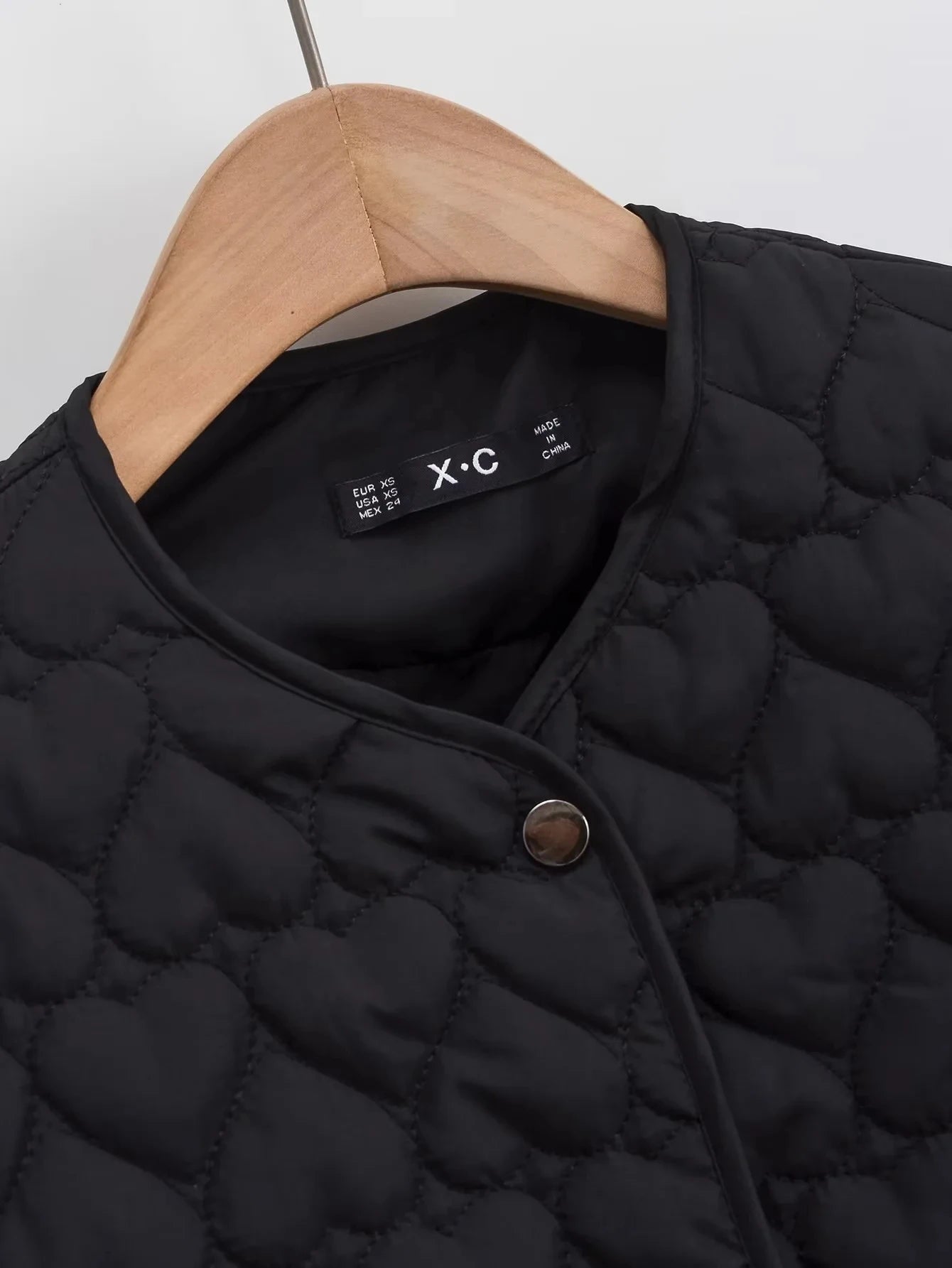 Women Heart Padded Jackets Autumn Winter Long Sleeve Round Neck Coats Solid Color Outerwear Female Warm Parkas Chic Streetwear