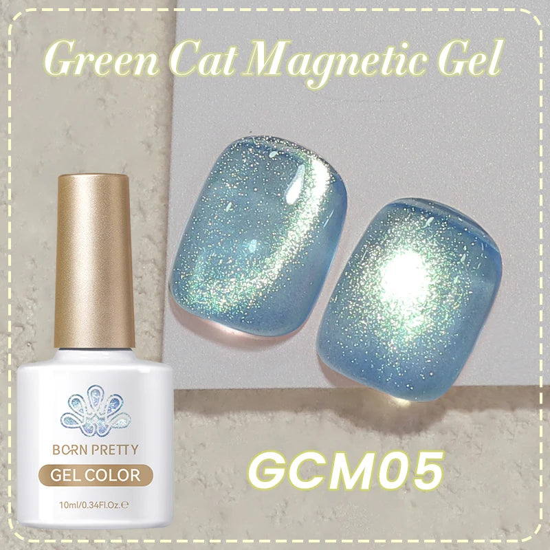 BORN PRETTY 10ml Green Cat Magnetic Gel Ultra Shine Holographic Glitter Semi Permanant Soak Off UV LED Gel Varnish For Manicure