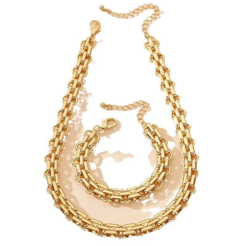 Jewelry Set for women girls Exaggerated Personality Metal Bracelet Necklace holiday party gift fashion ES013