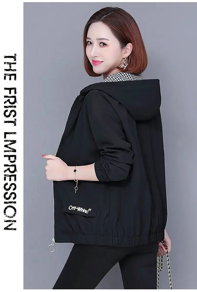 Women'S Clothes Spring Autumn Jacket Top 2025 New Women Windbreaker Korean Loose Casual Hooded Jacket Ladies All-Match Coat