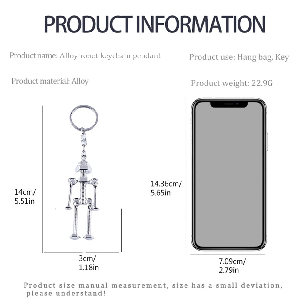 Funny Robot Keychain Metal Screw Body Keyring for Men Couple Bag Pendant Car Key Holder Accessories Creative DIY Gifts