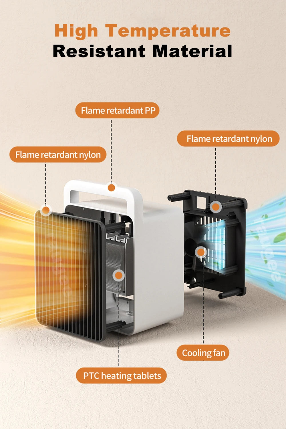 Mini Electric Heater For Room Household 600W Fast Heating Portable Desk Fan Warmer PTC-Ceramic Warm Air Bedroom Warming Machine